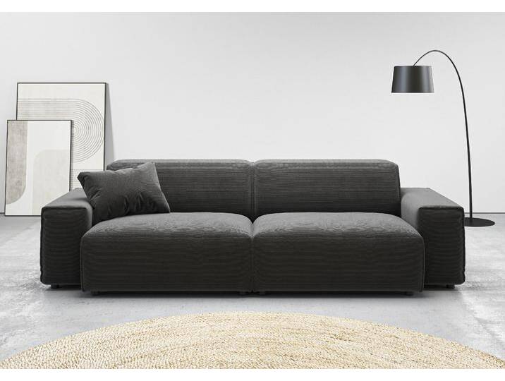 Big-Sofa ANDAS Glimminge auch in Breitcord, Feincord + Easy care-Bezug , grau (anthrazit), B:254cm H:71cm T:101cm, 95% Polyester, 5% Nylon, Sofas, besondere Kedernähte Zierkissen von andas
