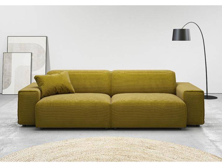 Big-Sofa ANDAS Glimminge auch in Breitcord, Feincord + Easy care-Bezug , grün (pistazie), B:254cm H:71cm T:101cm, 95% Polyester, 5% Nylon, Sofas, besondere Kedernähte Zierkissen von andas