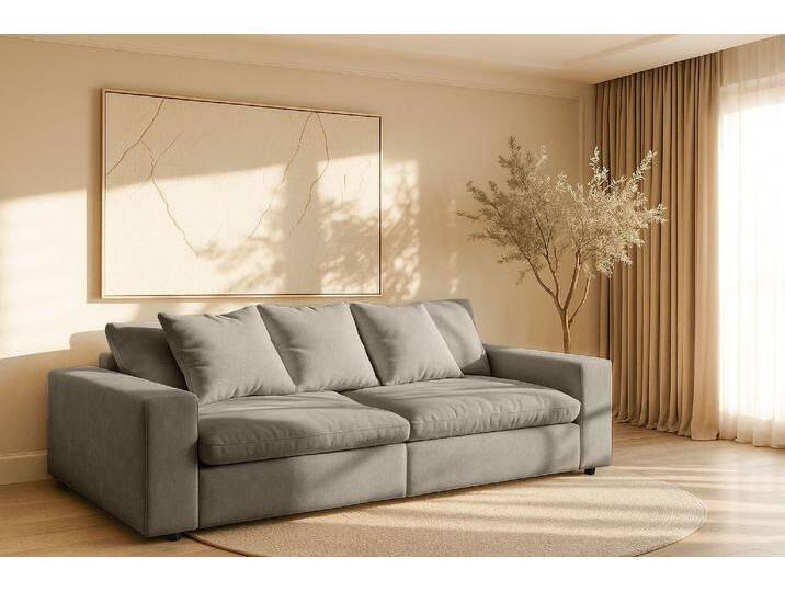 Big-Sofa ANDAS Venslev , beige, B:260cm H:83cm T:120cm, 100% PES, Sofas, Lounge-Sofa, mit extra tiefer Sitzfläche und losen Kissen von andas