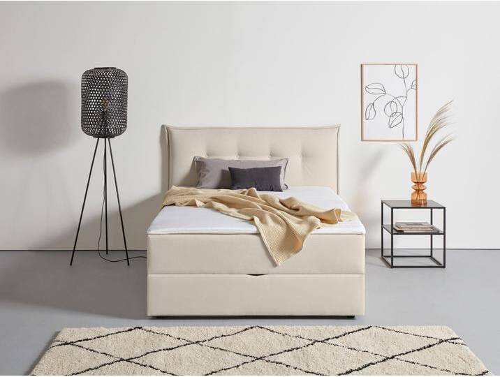 Boxbett ANDAS Kederleicht , beige, B:175cm L:213cm, Komplettbetten, Boxspringbett, inklusive Bettkasten & Topper, in 4 Breiten und 2 Härtegraden von andas