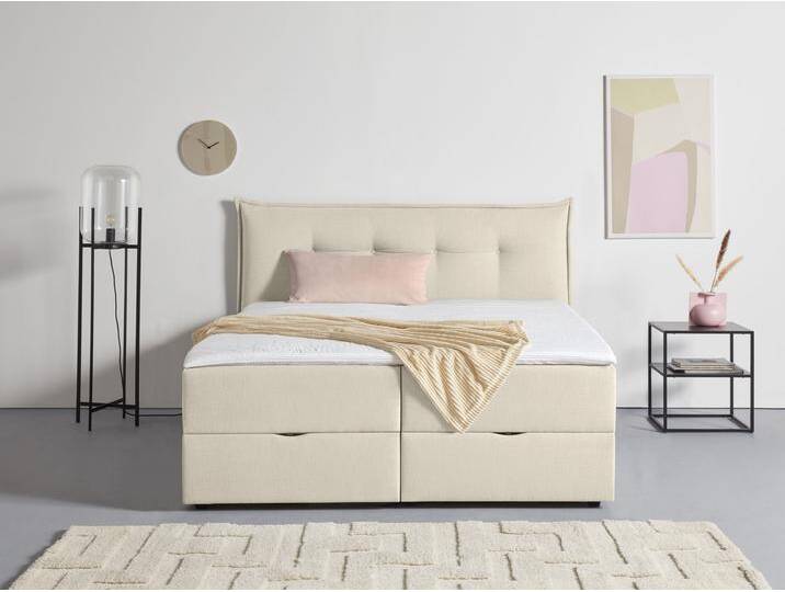 Boxbett ANDAS Kederleicht , beige, B:195cm L:213cm, Komplettbetten, Boxspringbett, inklusive Bettkasten & Topper, in 4 Breiten und 2 Härtegraden von andas