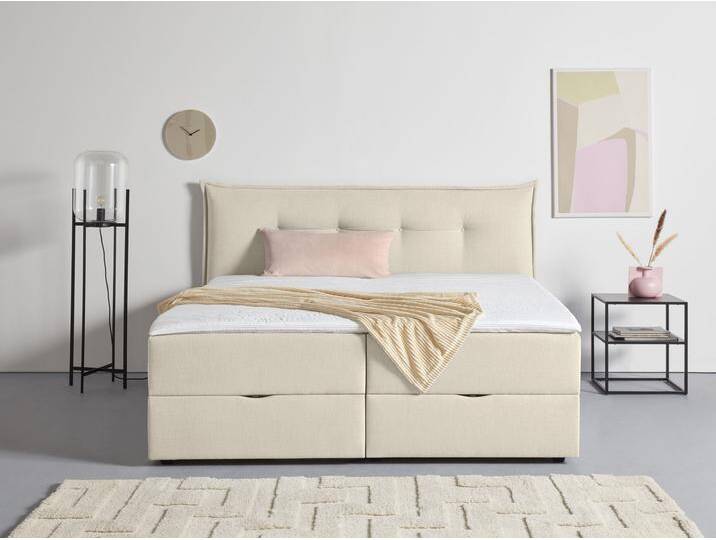Boxbett ANDAS Kederleicht , beige, B:205cm L:213cm, Komplettbetten, Boxspringbett, inklusive Bettkasten & Topper, in 4 Breiten und 2 Härtegraden von andas
