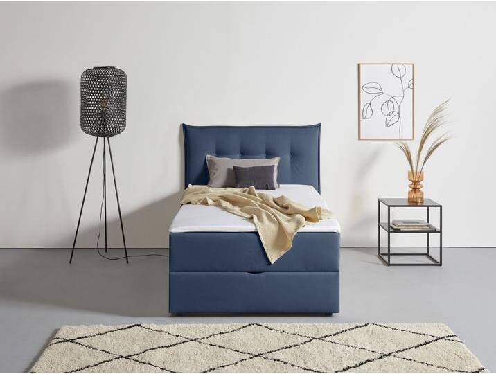 Boxbett ANDAS Kederleicht , blau, B:155cm L:213cm, Komplettbetten, Boxspringbett, inklusive Bettkasten & Topper, in 4 Breiten und 2 Härtegraden von andas