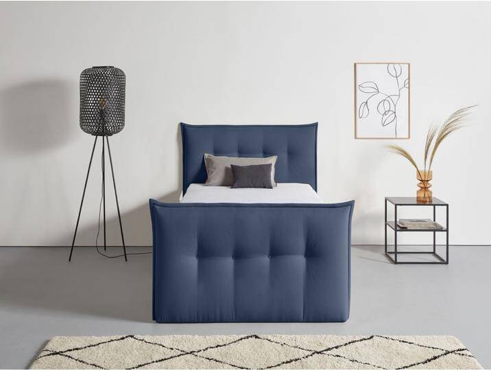 Boxbett ANDAS Kederleicht , blau, B:155cm L:226cm, Komplettbetten, Boxspringbett, inklusive Fußteil, Bettkasten & Topper, in 4 Breiten und 2 Härtegraden von andas