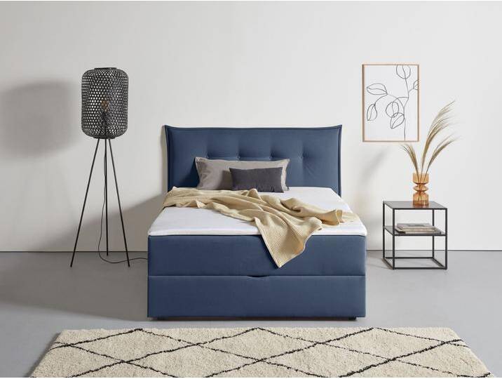 Boxbett ANDAS Kederleicht , blau, B:175cm L:213cm, Komplettbetten, Boxspringbett, inklusive Bettkasten & Topper, in 4 Breiten und 2 Härtegraden von andas