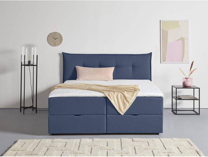 Boxbett ANDAS Kederleicht , blau, B:195cm L:213cm, Komplettbetten, Boxspringbett, inklusive Bettkasten & Topper, in 4 Breiten und 2 Härtegraden von andas