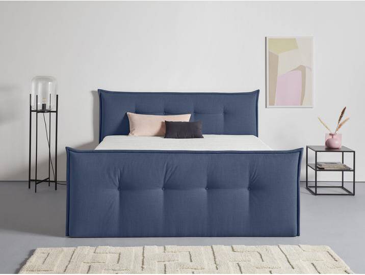 Boxbett ANDAS Kederleicht , blau, B:205cm L:226cm, Komplettbetten, Boxspringbett, inklusive Fußteil, Bettkasten & Topper, in 4 Breiten und 2 Härtegraden von andas