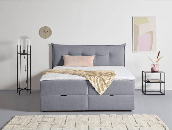 Boxbett ANDAS Kederleicht , grau, B:195cm L:213cm, Komplettbetten, Boxspringbett, inklusive Bettkasten & Topper, in 4 Breiten und 2 Härtegraden von andas