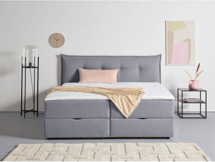 Boxbett ANDAS Kederleicht , grau, B:205cm L:213cm, Komplettbetten, Boxspringbett, inklusive Bettkasten & Topper, in 4 Breiten und 2 Härtegraden von andas