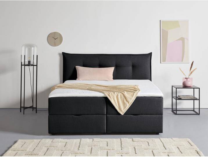 Boxbett ANDAS Kederleicht , grau (anthrazit), B:195cm L:213cm, Komplettbetten, Boxspringbett, inklusive Bettkasten & Topper, in 4 Breiten und 2 Härtegraden von andas