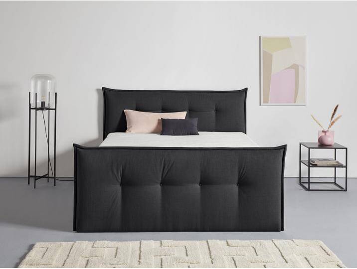 Boxbett ANDAS Kederleicht , grau (anthrazit), B:195cm L:226cm, Komplettbetten, Boxspringbett, inklusive Fußteil, Bettkasten & Topper, in 4 Breiten und 2 Härtegraden von andas