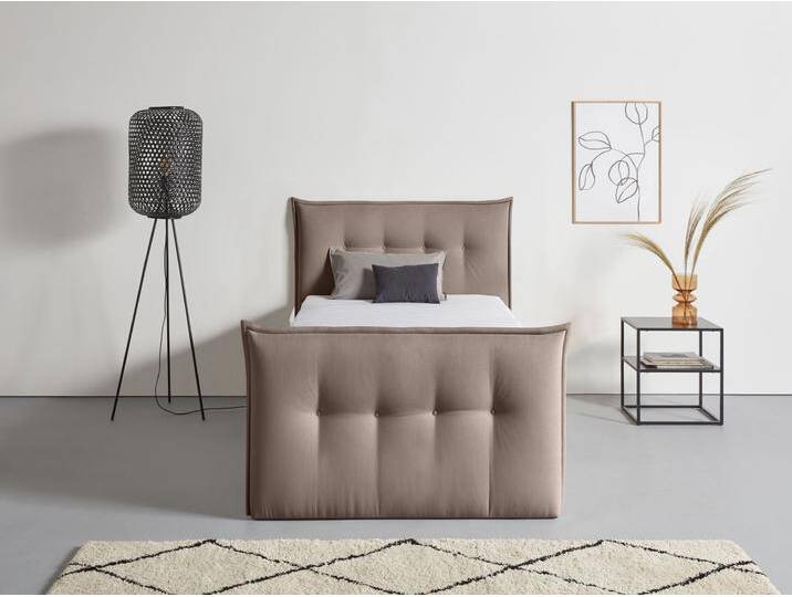 Boxbett ANDAS Kederleicht , grau (taupe), B:155cm L:226cm, Komplettbetten, Boxspringbett, inklusive Fußteil, Bettkasten & Topper, in 4 Breiten und 2 Härtegraden von andas
