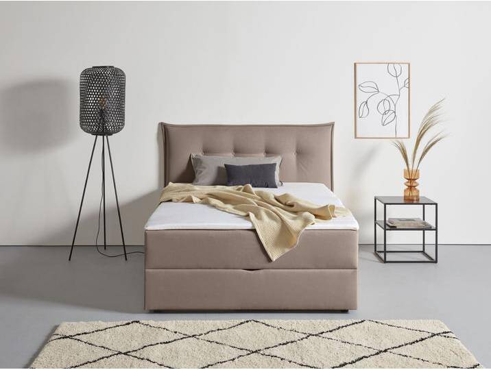 Boxbett ANDAS Kederleicht , grau (taupe), B:175cm L:213cm, Komplettbetten, Boxspringbett, inklusive Bettkasten & Topper, in 4 Breiten und 2 Härtegraden von andas