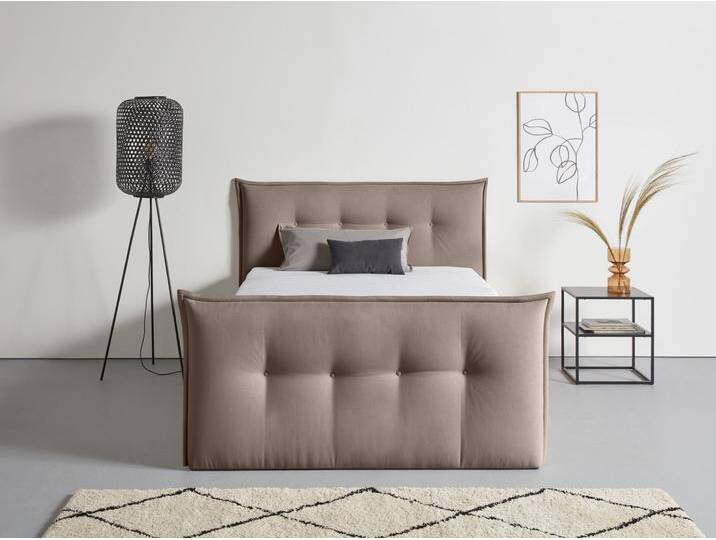 Boxbett ANDAS Kederleicht , grau (taupe), B:175cm L:226cm, Komplettbetten, Boxspringbett, inklusive Fußteil, Bettkasten & Topper, in 4 Breiten und 2 Härtegraden von andas
