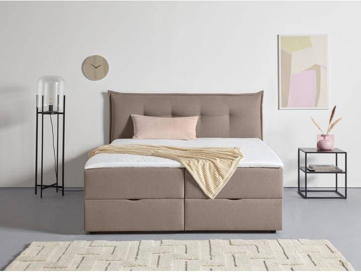 Boxbett ANDAS Kederleicht , grau (taupe), B:195cm L:213cm, Komplettbetten, Boxspringbett, inklusive Bettkasten & Topper, in 4 Breiten und 2 Härtegraden von andas