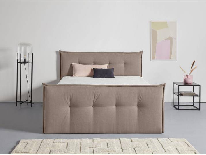 Boxbett ANDAS Kederleicht , grau (taupe), B:195cm L:226cm, Komplettbetten, Boxspringbett, inklusive Fußteil, Bettkasten & Topper, in 4 Breiten und 2 Härtegraden von andas