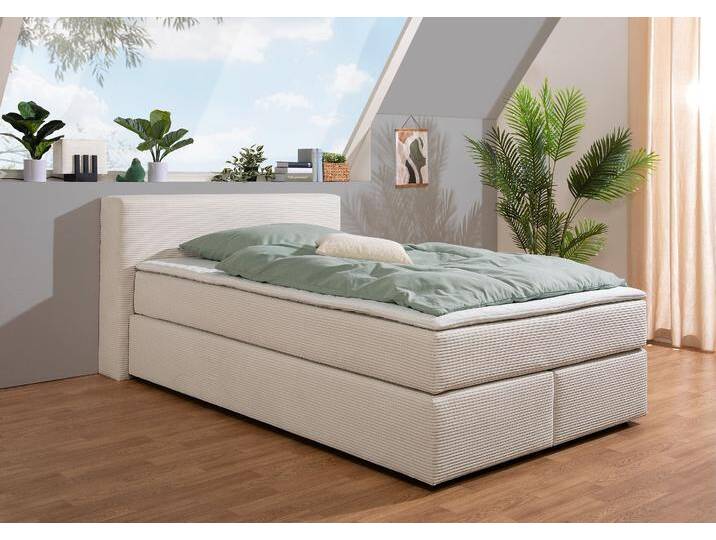 Boxspringbett ANDAS Åby , beige (creme, beige), B:147cm L:225cm, Komplettbetten, In Cord Bezug, wahlweise mit und ohne Matrazte erhältlich von andas