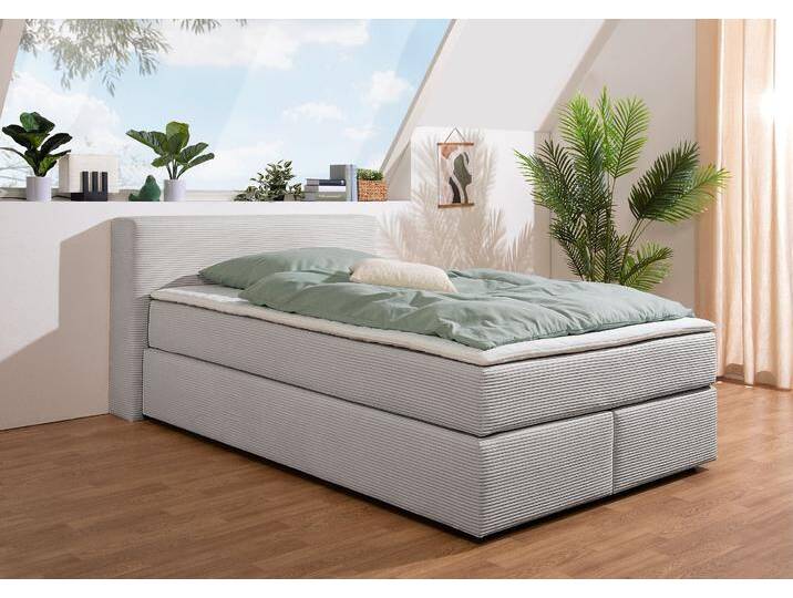 Boxspringbett ANDAS Åby , grau, B:147cm L:225cm, Komplettbetten, In Cord Bezug, wahlweise mit und ohne Matrazte erhältlich von andas