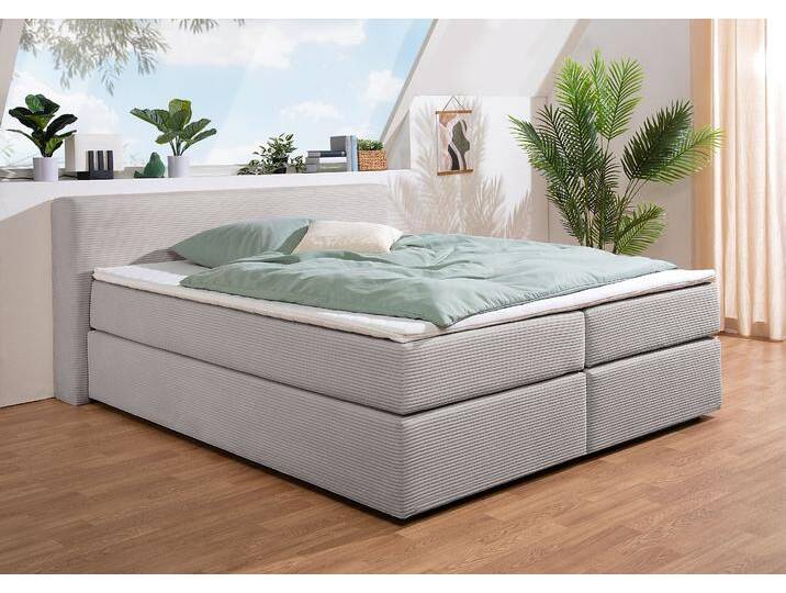 Boxspringbett ANDAS Åby , grau, B:207cm L:225cm, Komplettbetten, In Cord Bezug, wahlweise mit und ohne Matrazte erhältlich von andas