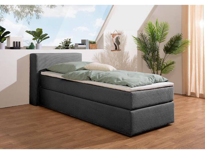 Boxspringbett ANDAS Åby , grau (anthrazit), B:107cm L:225cm, Komplettbetten, In Cord Bezug, wahlweise mit und ohne Matrazte erhältlich von andas