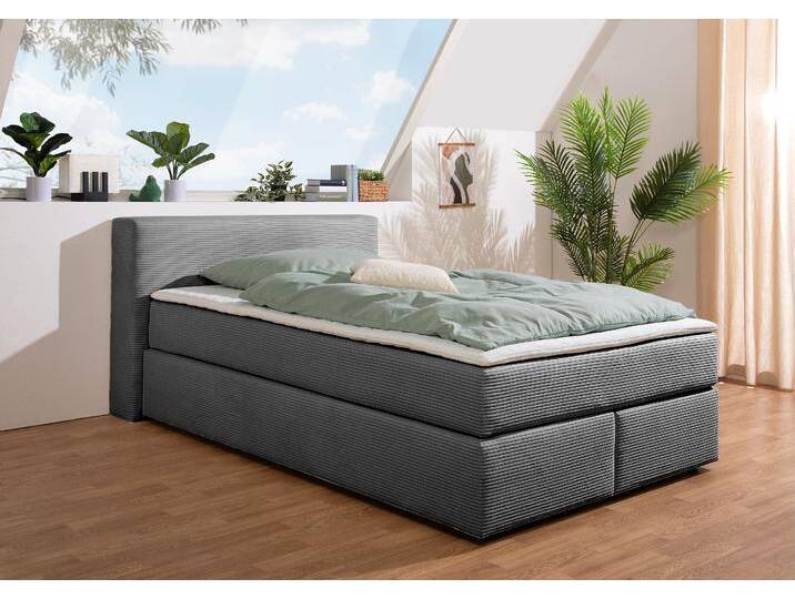 Boxspringbett ANDAS Åby , grau (anthrazit), B:147cm L:225cm, Komplettbetten, In Cord Bezug, wahlweise mit und ohne Matrazte erhältlich von andas