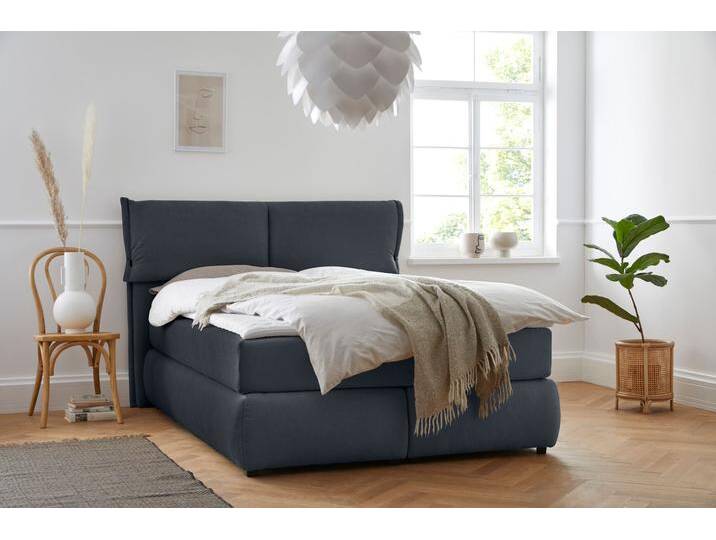 Boxspringbett ANDAS Jenson , blau, B:168cm L:225cm, Struktur weich (85% Polyester/15% Nylon), Komplettbetten, Boxspringbett, in 4 Farben, 4 Breiten, 3 Matratzenarten in 2 Härtegraden, Topper von andas