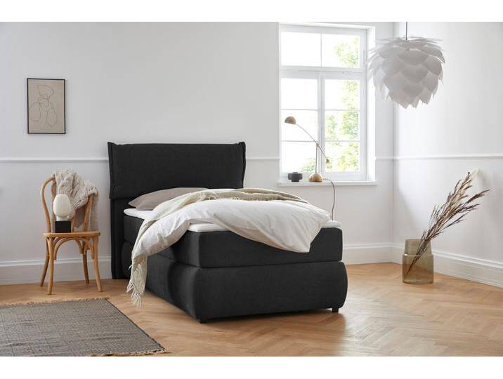 Boxspringbett ANDAS Jenson , grau (anthrazit), B:128cm L:225cm, Struktur weich (85% Polyester/15% Nylon), Komplettbetten, Boxspringbett, in 4 Farben, 4 Breiten, 3 Matratzenarten in 2 Härtegraden, Topper von andas