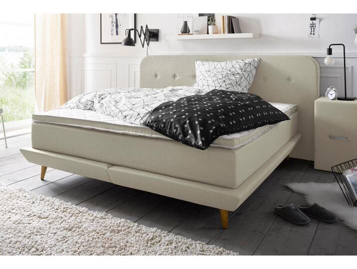 Boxspringbett ANDAS Premium , beige, Struktur fein, Liegefläche B/L: 180cm x 200cm, H2, Taschen-Federkernmatratze, Strukturstoff-Bezug (100% Polyester), Komplettbetten, Boxspringbett, Steppung mit Knopfheftung, inkl. Topper von andas