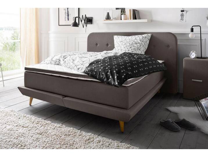 Boxspringbett ANDAS Premium , braun (schlamm), Struktur fein, Liegefläche B/L: 140cm x 200cm, H3, Taschen-Federkernmatratze, Strukturstoff-Bezug (100% Polyester), Komplettbetten, Boxspringbett, Steppung mit Knopfheftung, inkl. Topper von andas