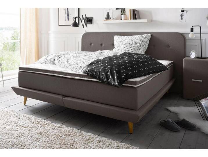 Boxspringbett ANDAS Premium , braun (schlamm), Struktur fein, Liegefläche B/L: 200cm x 200cm, H3, Taschen-Federkernmatratze, Strukturstoff-Bezug (100% Polyester), Komplettbetten, Boxspringbett, Steppung mit Knopfheftung, inkl. Topper von andas