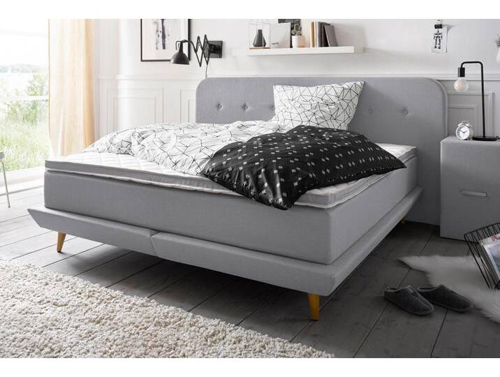 Boxspringbett ANDAS Premium , grau, Struktur fein, Liegefläche B/L: 160cm x 200cm, H2, Taschen-Federkernmatratze, Strukturstoff-Bezug (100% Polyester), Komplettbetten, Boxspringbett, Steppung mit Knopfheftung, inkl. Topper von andas