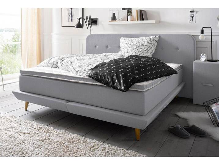 Boxspringbett ANDAS Premium , grau, Struktur fein, Liegefläche B/L: 180cm x 200cm, H2, Taschen-Federkernmatratze, Strukturstoff-Bezug (100% Polyester), Komplettbetten, Boxspringbett, Steppung mit Knopfheftung, inkl. Topper von andas