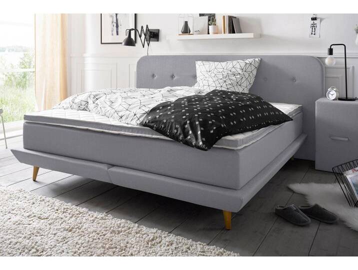 Boxspringbett ANDAS Premium , grau, Struktur fein, Liegefläche B/L: 200cm x 200cm, H3, Taschen-Federkernmatratze, Strukturstoff-Bezug (100% Polyester), Komplettbetten, Boxspringbett, Steppung mit Knopfheftung, inkl. Topper von andas