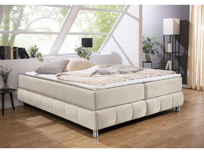 Boxspringbett ANDAS Salo , beige, B:166cm L:206cm, Komplettbetten, Boxspringbett, Ohne Kopfteil, inkl. Topper, auch in Überlänge 220 cm von andas