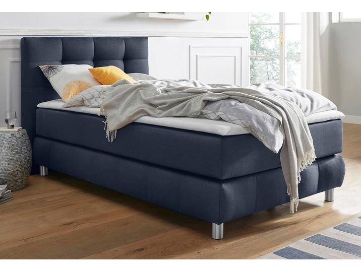 Boxspringbett ANDAS Salo , blau, B:104cm L:211cm, Struktur (100% Polyester);Bezug der Spiegelfläche Matratzendrell aus 100% Polyester;Samtoptik (100% Polyester), Komplettbetten, Boxspringbett, incl. Topper, 6 Breiten, 2 Härtegrade, TFK auch in Härtegrad 4 von andas