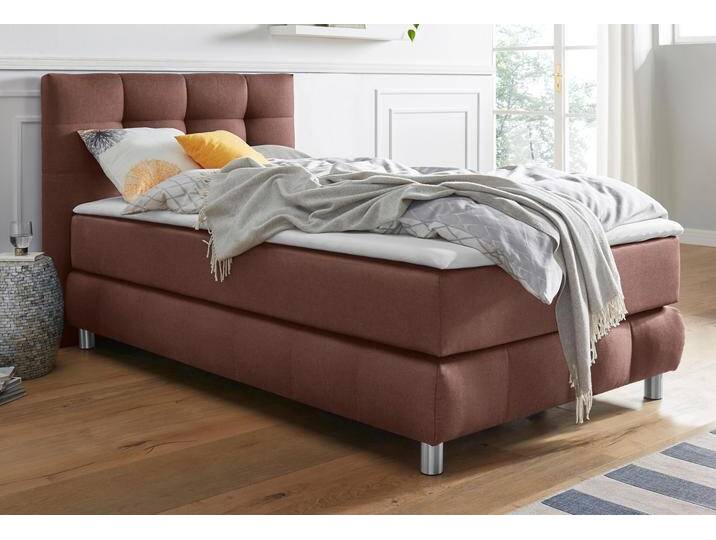 Boxspringbett ANDAS Salo , braun, B:104cm L:211cm, Struktur (100% Polyester);Bezug der Spiegelfläche Matratzendrell aus 100% Polyester;Samtoptik (100% Polyester), Komplettbetten, Boxspringbett, incl. Topper, 6 Breiten, 2 Härtegrade, TFK auch in Härtegrad 4 von andas