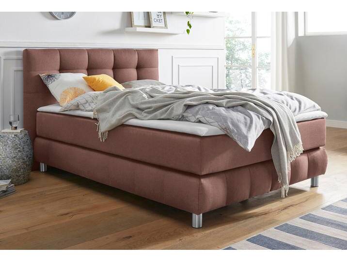 Boxspringbett ANDAS Salo , braun, B:154cm L:211cm, Struktur (100% Polyester), Bezug der Spiegelfläche Matratzendrell aus 100% Polyester, Samtoptik (100% Polyester), Komplettbetten, Boxspringbett, incl. Topper, 6 Breiten, 2 Härtegrade, TFK auch in Härtegrad 4 von andas