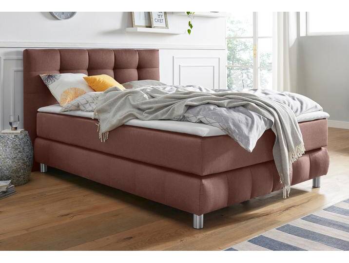 Boxspringbett ANDAS Salo , braun, B:154cm L:211cm, Struktur (100% Polyester), Bezug der Spiegelfläche Matratzendrell aus 100% Polyester, Samtoptik (100% Polyester), Komplettbetten, Boxspringbett, incl. Topper, 6 Breiten, 2 Härtegrade, TFK auch in Härtegrad 4 von andas