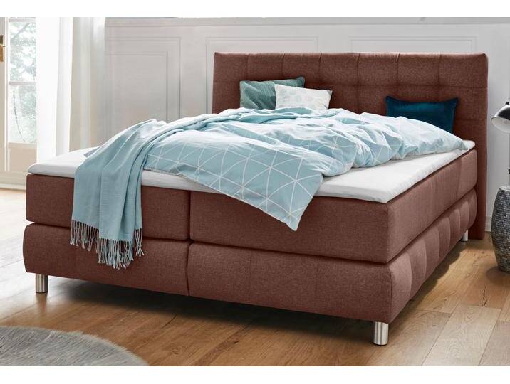 Boxspringbett ANDAS Salo , braun, B:174cm L:211cm, Struktur (100% Polyester), Bezug der Spiegelfläche Matratzendrell aus 100% Polyester, Samtoptik (100% Polyester), Komplettbetten, Boxspringbett, incl. Topper, 6 Breiten, 2 Härtegrade, TFK auch in Härtegrad 4 von andas