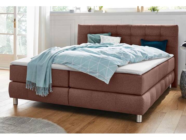 Boxspringbett ANDAS Salo , braun, B:214cm L:211cm, Struktur (100% Polyester), Bezug der Spiegelfläche Matratzendrell aus 100% Polyester, Samtoptik (100% Polyester), Komplettbetten, Boxspringbett, incl. Topper, 6 Breiten, 2 Härtegrade, TFK auch in Härtegrad 4 von andas