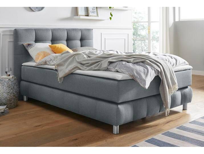 Boxspringbett ANDAS Salo , grau, B:154cm L:211cm, Struktur (100% Polyester), Bezug der Spiegelfläche Matratzendrell aus 100% Polyester, Samtoptik (100% Polyester), Komplettbetten, Boxspringbett, incl. Topper, 6 Breiten, 2 Härtegrade, TFK auch in Härtegrad 4 von andas