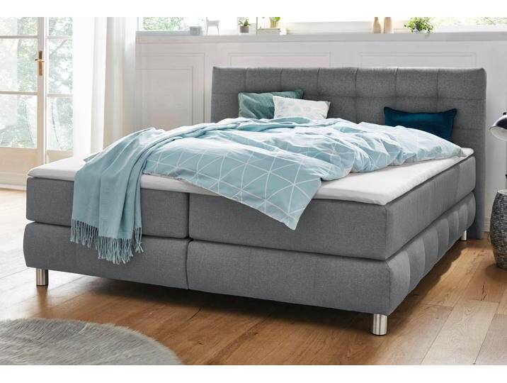 Boxspringbett ANDAS Salo , grau, B:194cm L:211cm, Struktur (100% Polyester), Bezug der Spiegelfläche Matratzendrell aus 100% Polyester, Samtoptik (100% Polyester), Komplettbetten, Boxspringbett, incl. Topper, 6 Breiten, 2 Härtegrade, TFK auch in Härtegrad 4 von andas