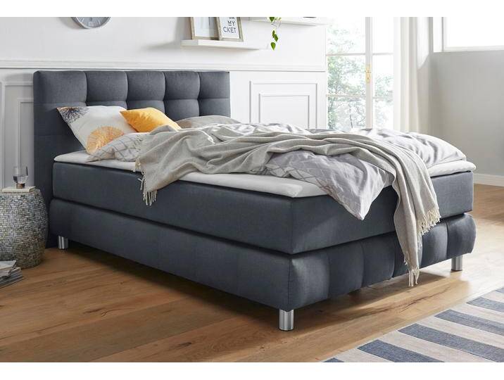 Boxspringbett ANDAS Salo , grau (anthrazit), B:134cm L:211cm, Struktur (100% Polyester);Bezug der Spiegelfläche Matratzendrell aus 100% Polyester;Samtoptik (100% Polyester), Komplettbetten, Boxspringbett, incl. Topper, 6 Breiten, 2 Härtegrade, TFK auch in Härtegrad 4 von andas