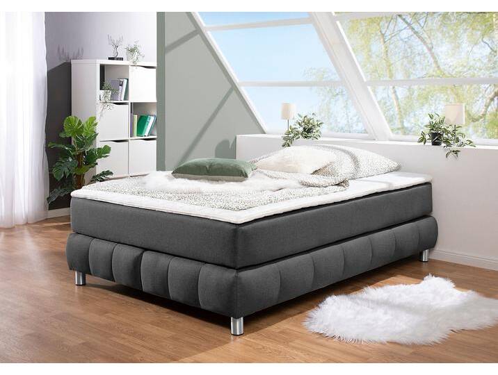Boxspringbett ANDAS Salo , grau (anthrazit), B:146cm L:226cm, Komplettbetten, Boxspringbett, Ohne Kopfteil, inkl. Topper, auch in Überlänge 220 cm von andas