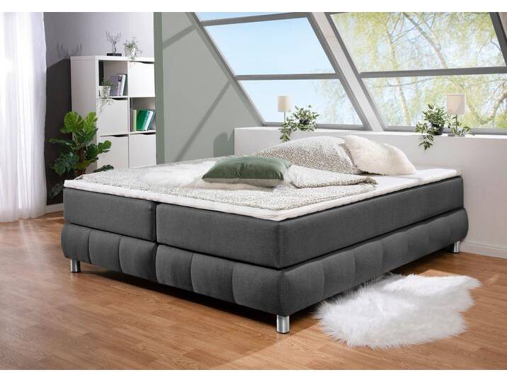 Boxspringbett ANDAS Salo , grau (anthrazit), B:166cm L:226cm, Komplettbetten, Boxspringbett, Ohne Kopfteil, inkl. Topper, auch in Überlänge 220 cm von andas