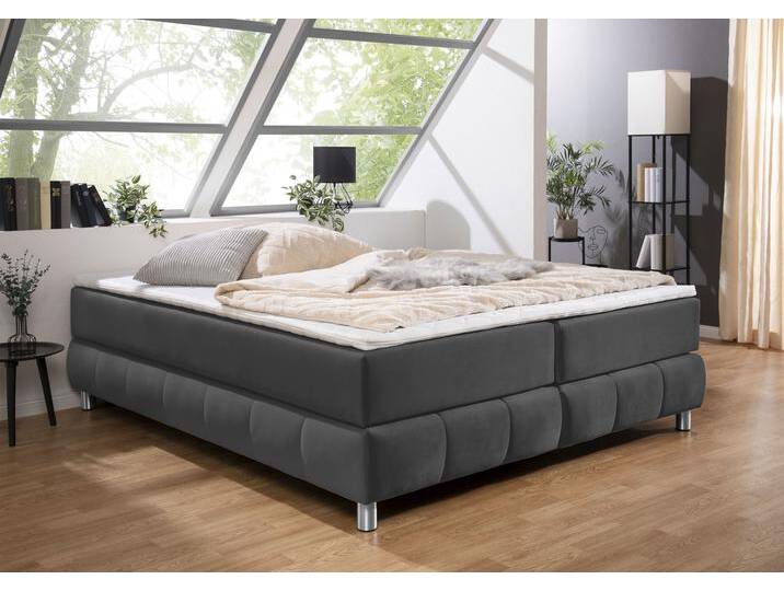 Boxspringbett ANDAS Salo , grau (anthrazit), B:166cm L:226cm, Komplettbetten, Boxspringbett, Ohne Kopfteil, inkl. Topper, auch in Überlänge 220 cm von andas