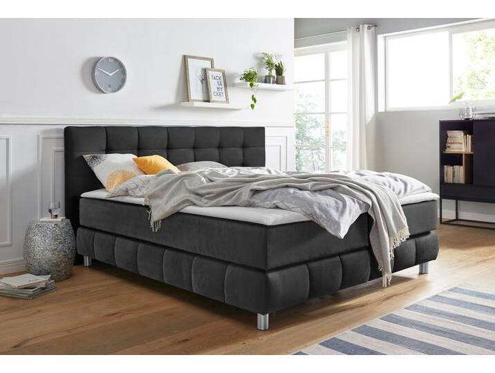 Boxspringbett ANDAS Salo , grau (anthrazit), B:194cm L:211cm, Struktur (100% Polyester), Bezug der Spiegelfläche Matratzendrell aus 100% Polyester, Samtoptik (100% Polyester), Komplettbetten, Boxspringbett, incl. Topper, 6 Breiten, 2 Härtegrade, TFK auch in Härtegrad 4 von andas
