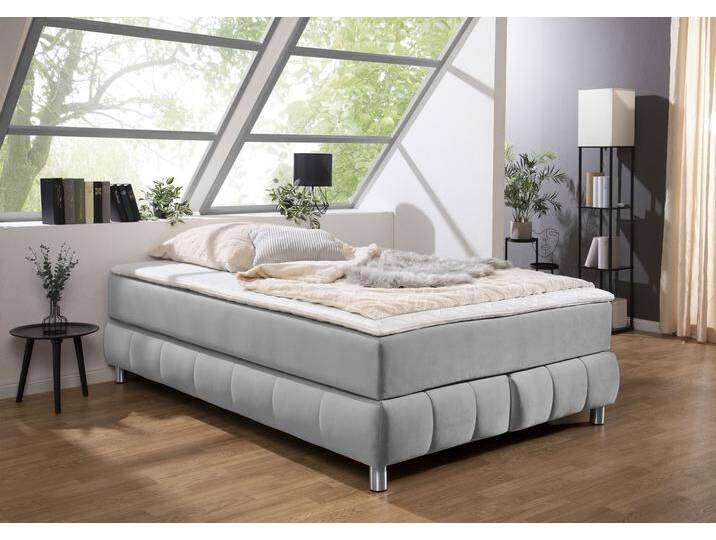Boxspringbett ANDAS Salo , grau (hellgrau), B:146cm L:226cm, Komplettbetten, Boxspringbett, Ohne Kopfteil, inkl. Topper, auch in Überlänge 220 cm von andas