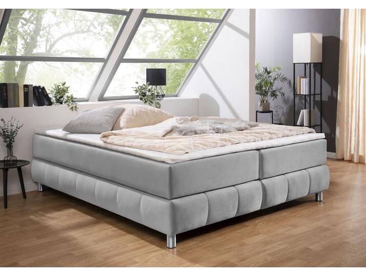 Boxspringbett ANDAS Salo , grau (hellgrau), B:166cm L:226cm, Komplettbetten, Boxspringbett, Ohne Kopfteil, inkl. Topper, auch in Überlänge 220 cm von andas