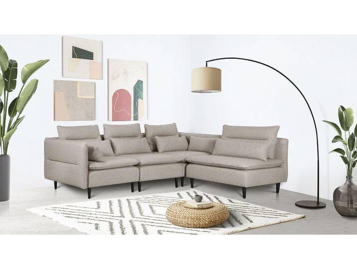 Ecksofa ANDAS ALVIK L-Form , beige, B:262cm H:88cm T:172cm, 100% Polyester, Sofas, zusammengesetzt aus Modulen, erweiterbar mit Modulen der Serie von andas